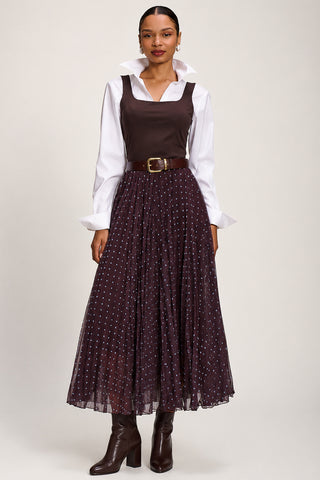 Spotty Crinkle Mesh Maxi Skirt, Brown Spot