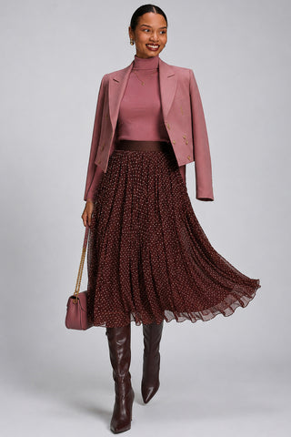 Print Crinkle Mesh Midi Skirt, Burgundy Spot