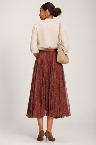 Print Crinkle Mesh Midi Skirt, Caramel Spot