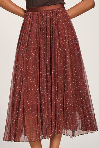 Print Crinkle Mesh Midi Skirt, Caramel Spot