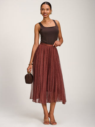 Print Crinkle Mesh Midi Skirt, Caramel Spot