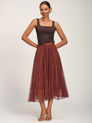 Print Crinkle Mesh Midi Skirt, Caramel Spot