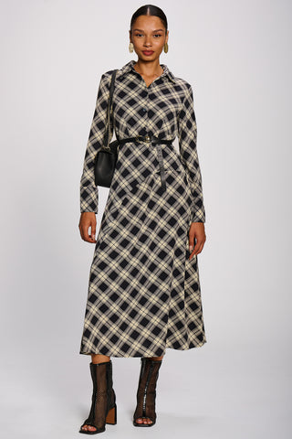 Long Sleeve Shirt Dress, Black Check