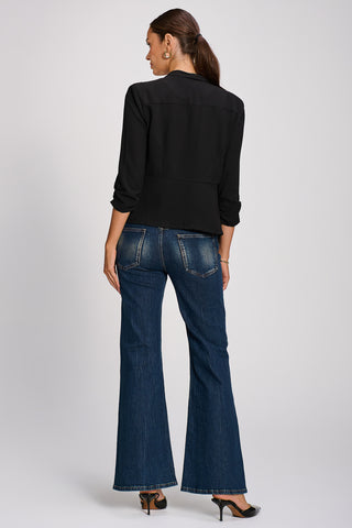 Draped Open Collar Blazer, Black