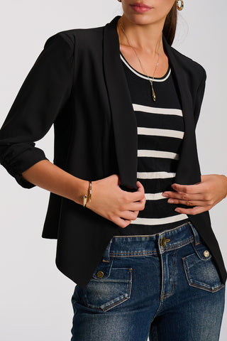 Draped Open Collar Blazer, Black