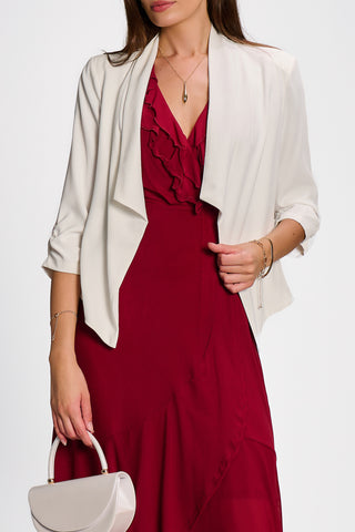 Draped Open Collar Blazer, White