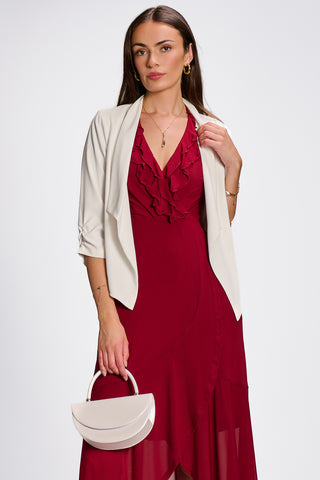 Draped Open Collar Blazer, White