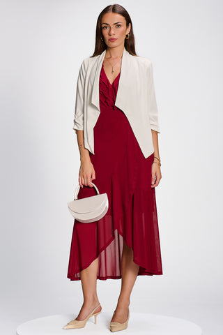 Draped Open Collar Blazer, White