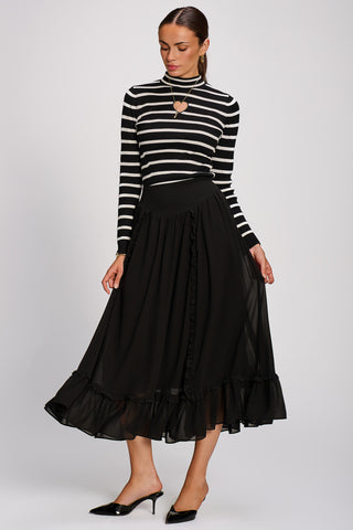 Chiffon Frill Tiered Maxi Skirt, Black