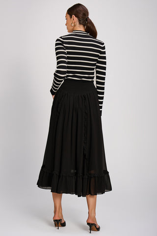 Chiffon Frill Tiered Maxi Skirt, Black