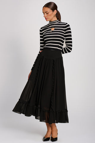 Chiffon Frill Tiered Maxi Skirt, Black