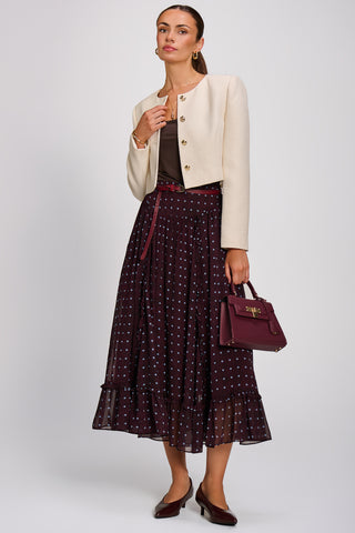 Chiffon Frill Tiered Maxi Skirt, Brown Spot