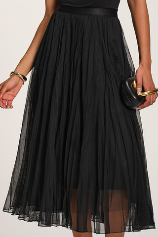 Plain Crinkle Mesh Midi Skirt, Black