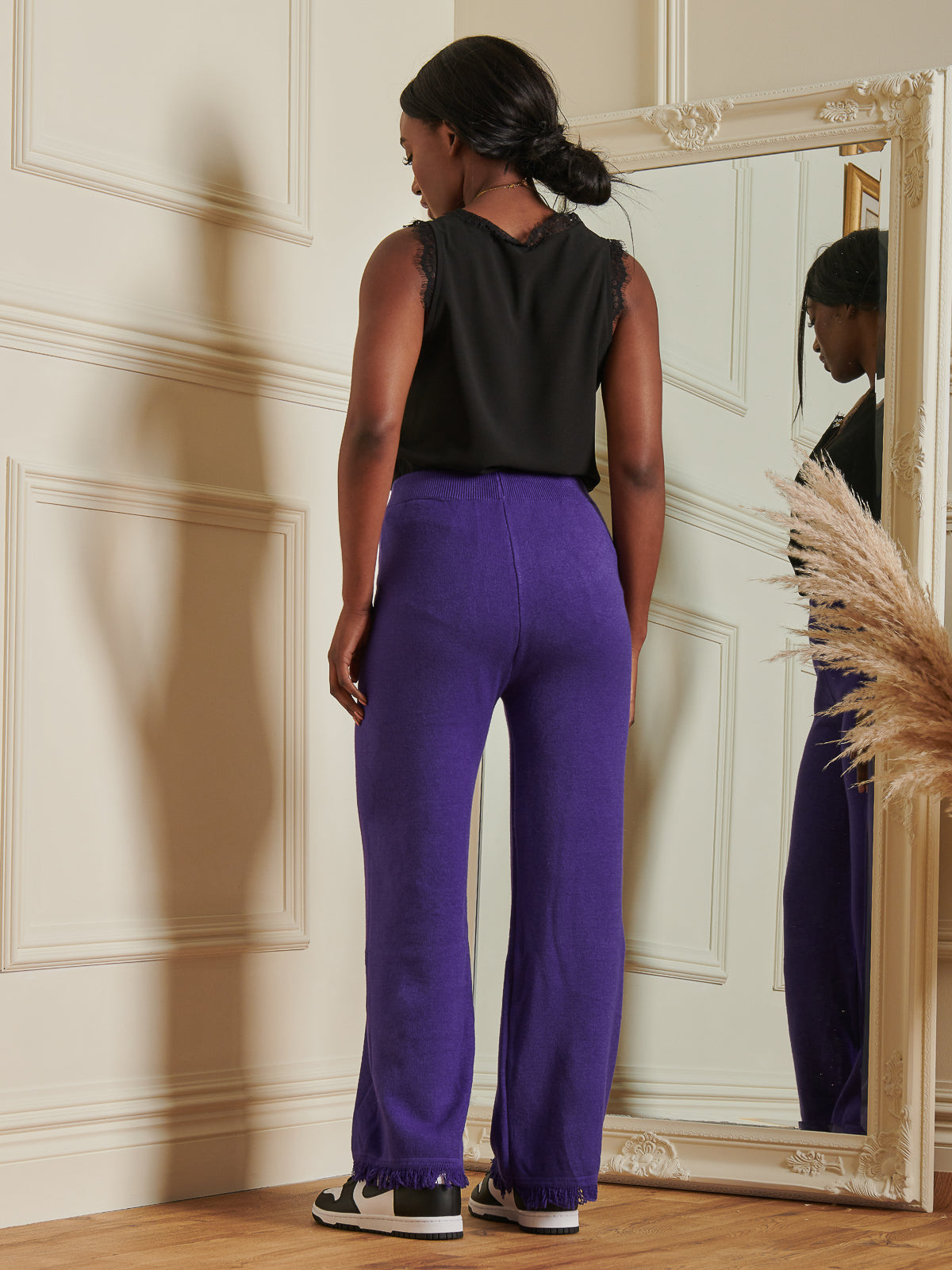 Made In Italy Knitted Fringe Detail Trousers, Purple