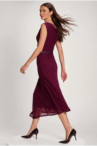 Asymmetric Draped Mesh Maxi Dress, Dark Purple