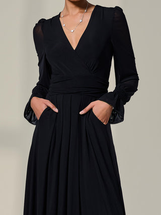 Long Sleeve Mesh Maxi Dress, Black