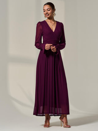 Long Sleeve Mesh Maxi Dress, Dark Purple