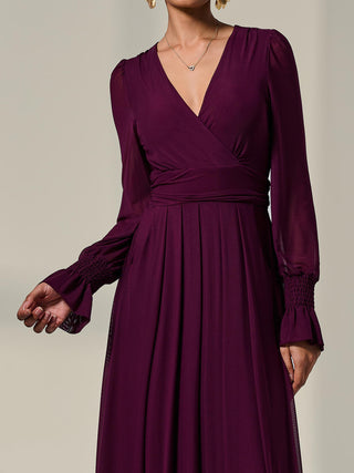 Long Sleeve Mesh Maxi Dress, Dark Purple
