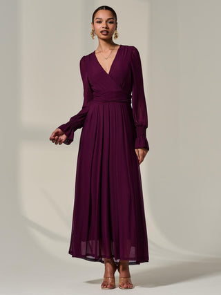 Long Sleeve Mesh Maxi Dress, Dark Purple