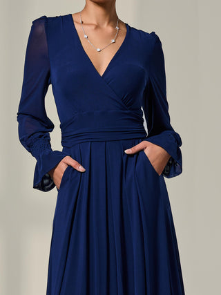 Long Sleeve Mesh Maxi Dress, Navy