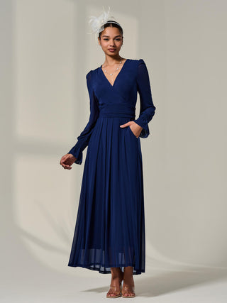 Long Sleeve Mesh Maxi Dress, Navy