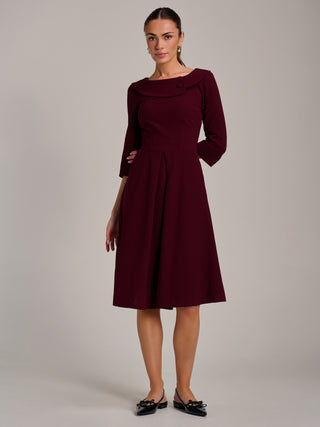 Fold Collar Button Detail Dress, Burgundy