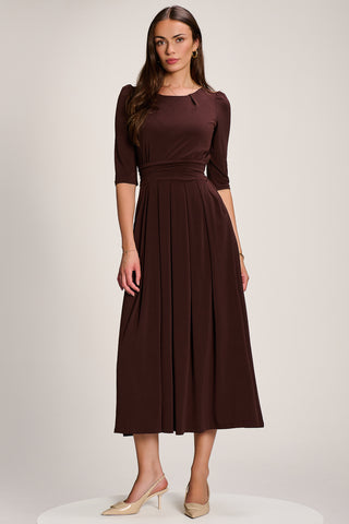 3/4 Sleeve Plain Jersey Maxi Dress, Brown