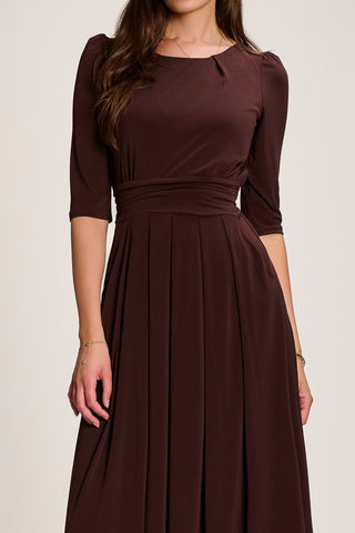 3/4 Sleeve Plain Jersey Maxi Dress, Brown