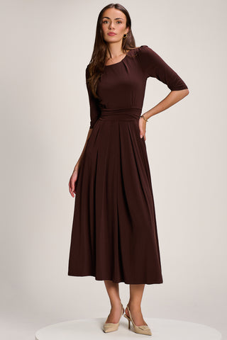 3/4 Sleeve Plain Jersey Maxi Dress, Brown