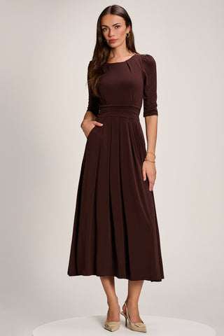 3/4 Sleeve Plain Jersey Maxi Dress, Brown