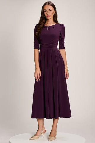 3/4 Sleeve Plain Jersey Maxi Dress, Dark Purple