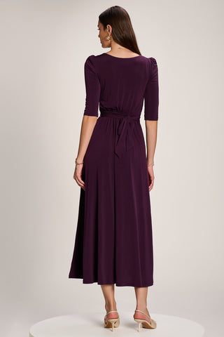 3/4 Sleeve Plain Jersey Maxi Dress, Dark Purple