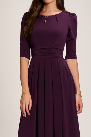 3/4 Sleeve Plain Jersey Maxi Dress, Dark Purple