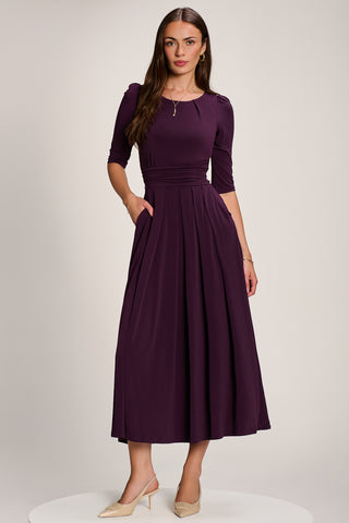 3/4 Sleeve Plain Jersey Maxi Dress, Dark Purple