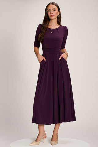 3/4 Sleeve Plain Jersey Maxi Dress, Dark Purple