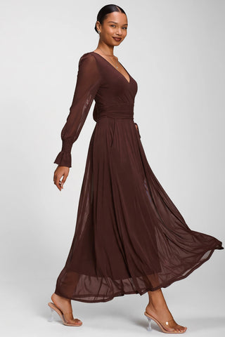 Long Sleeve Mesh Maxi Dress, Cocoa Brown