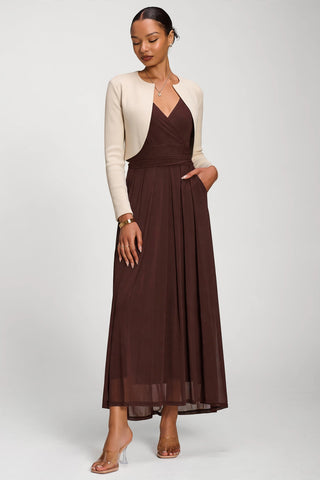 Long Sleeve Mesh Maxi Dress, Cocoa Brown
