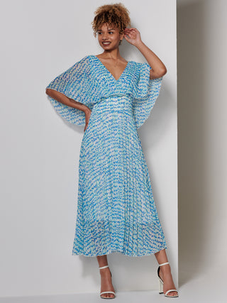 Kyra Pleated Chiffon Maxi Dress, Blue Abstract Jolie Moi Wholesale Kyra Pleated Chiffon Maxi Dress, Blue Abstract Jolie Moi Wholesale