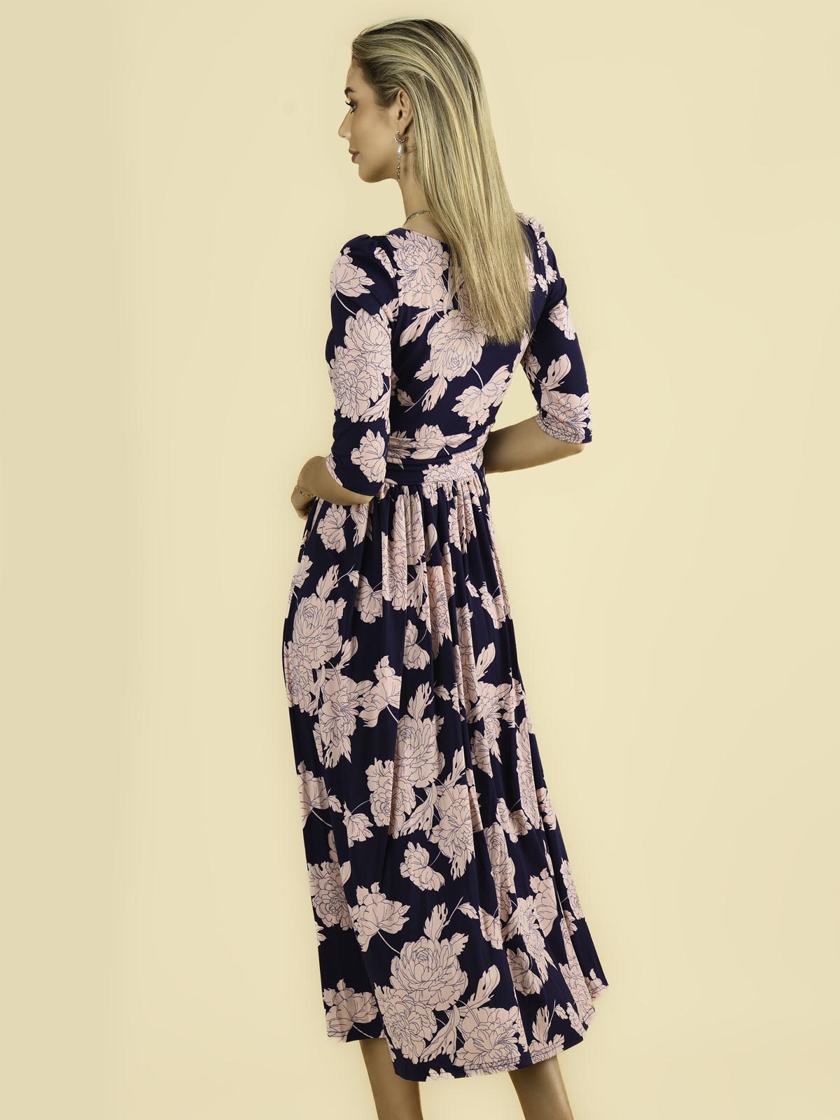Karla 3/4 Sleeve Jersey Maxi Dress, Navy Floral