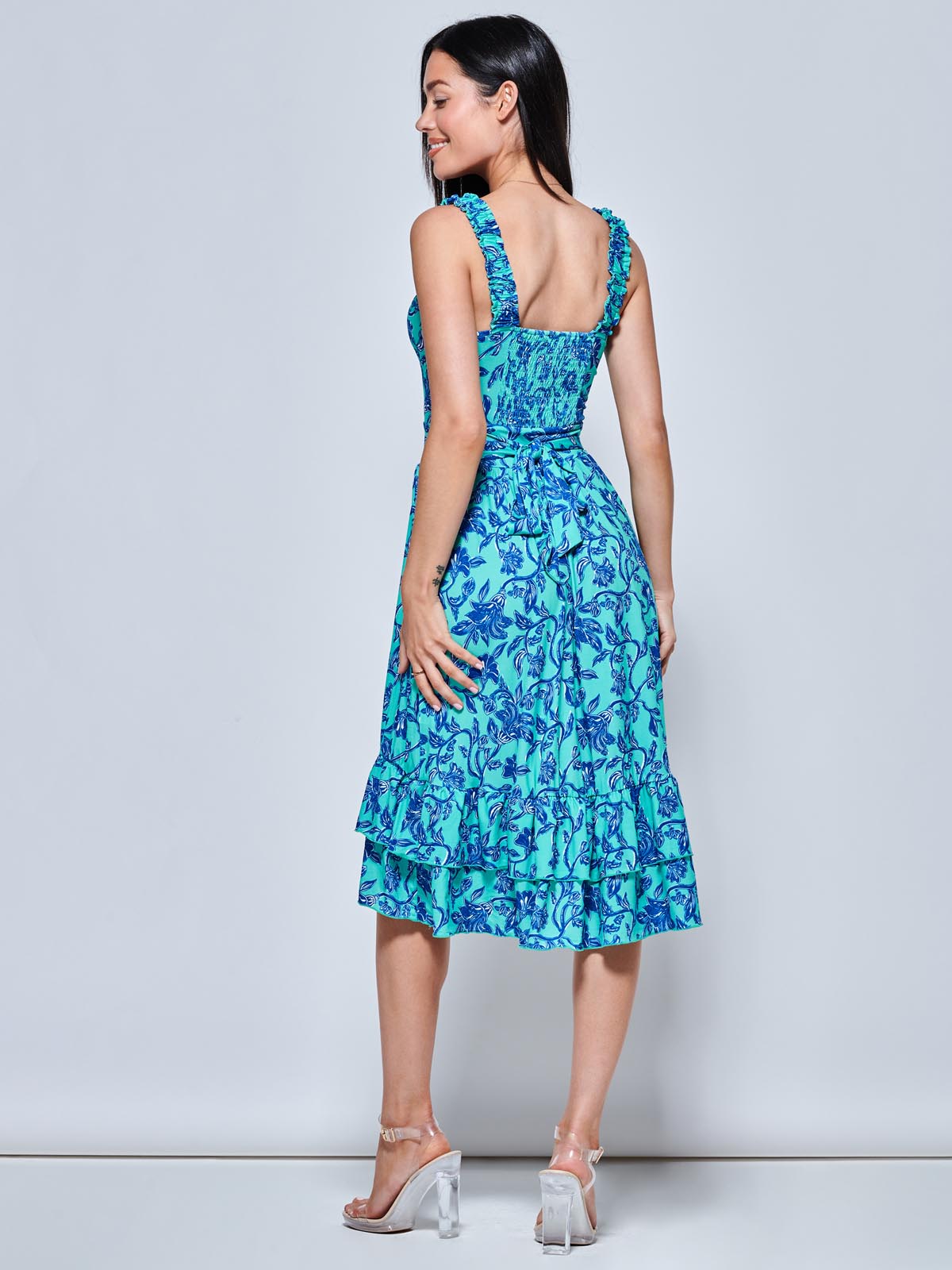 Gabriel Tiered Sleeveless Jersey Dress, Blue Floral