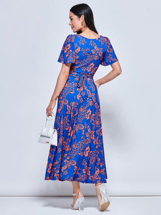 Angel Sleeve Jersey Maxi Dress, Royal Floral