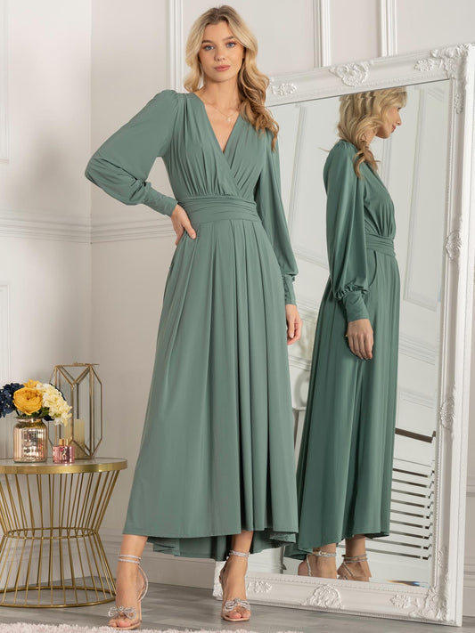 Rashelle Jersey Long Sleeve Maxi Dress, Pleat Green