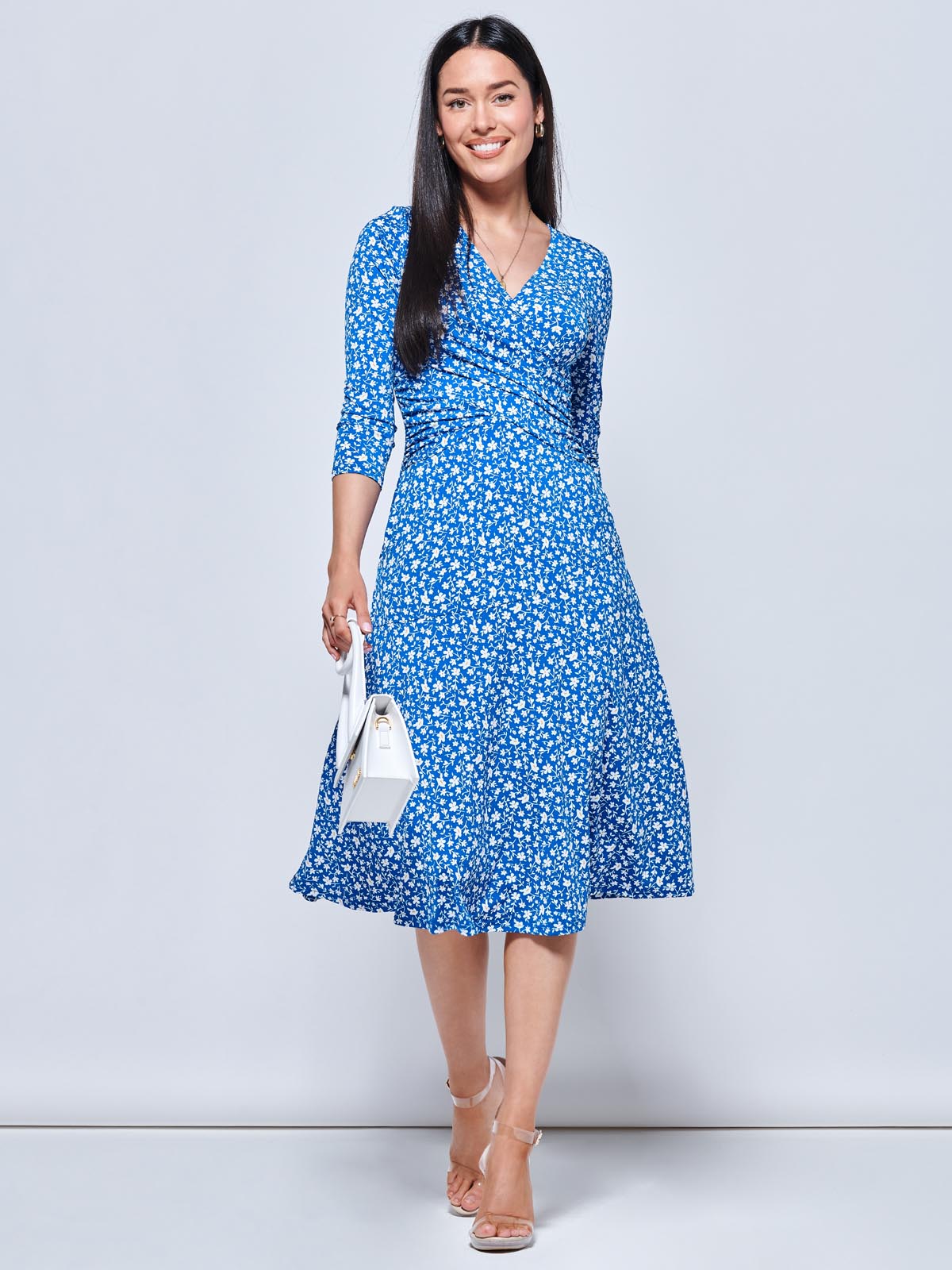 Gretta Jersey Fit & Flare Dress, Blue Floral