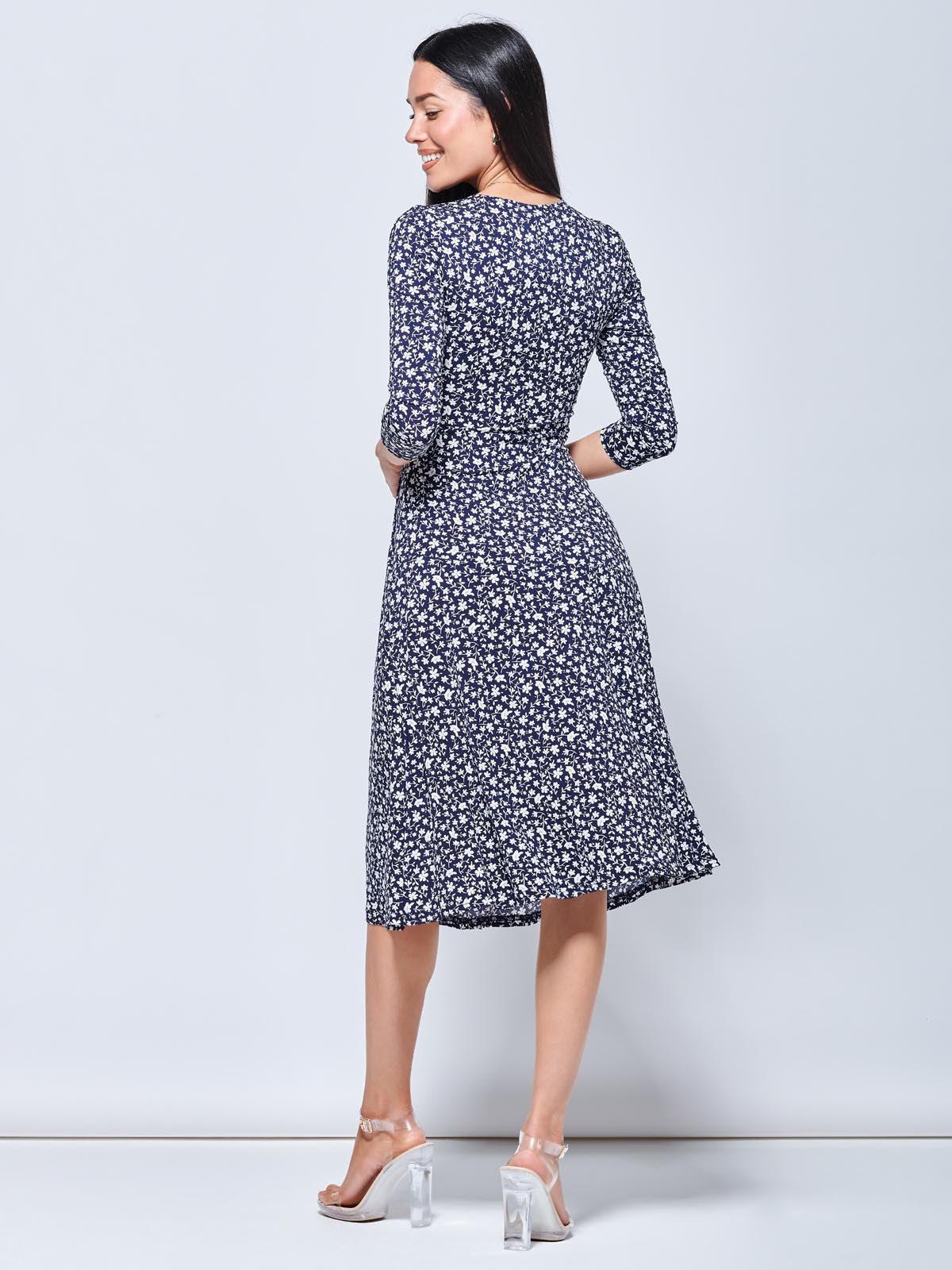 Gretta Jersey Fit & Flare Dress, Navy Floral