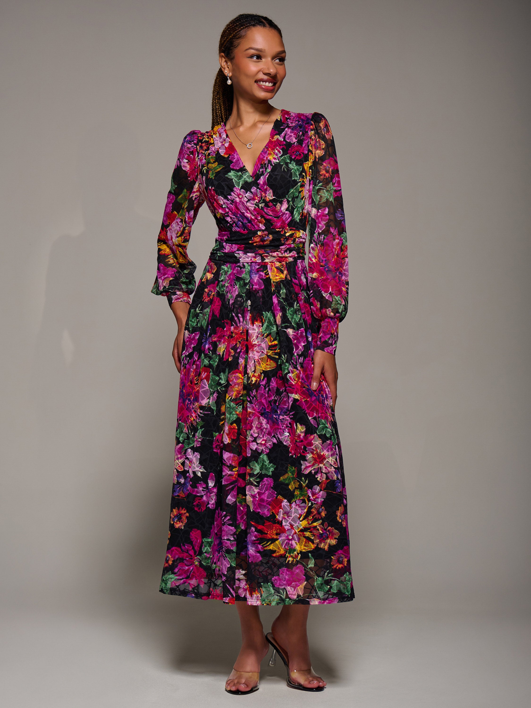 Long Sleeve Printed Lace Midaxi Dress Purple Floral Jolie Moi Wholesale long-sleeve-printed-lace-midaxi-dress-purple-floral-jolie-moi-wholesale
