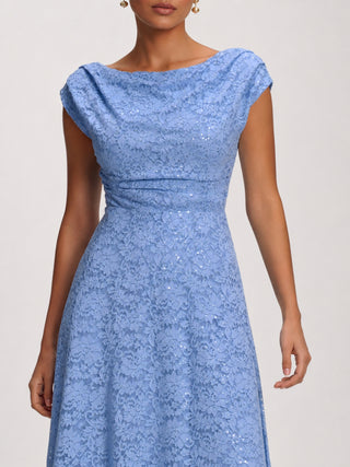 Lace Sequin Embellished Midi Dress, Blue
