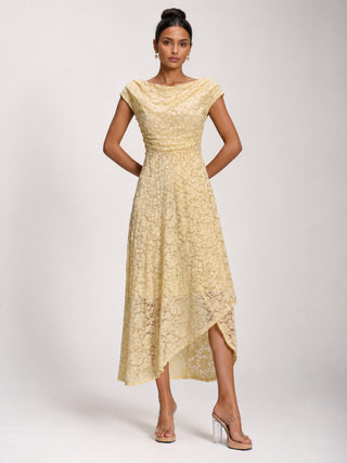 Lace Sequin Embellished Midi Dress, Butter Yellow