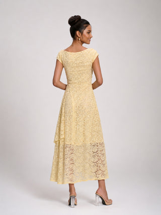 Lace Sequin Embellished Midi Dress, Butter Yellow