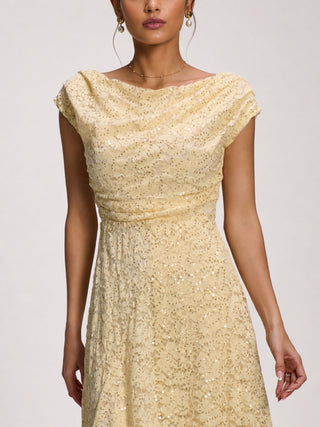 Lace Sequin Embellished Midi Dress, Butter Yellow
