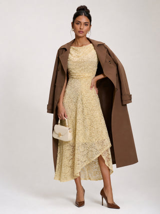 Lace Sequin Embellished Midi Dress, Butter Yellow